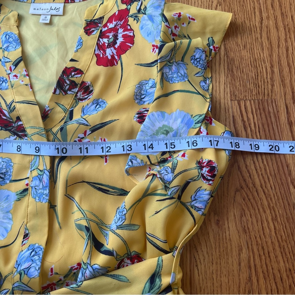 Maison Jules Women's Size Medium Dress V neck button down yellow floral - Picture 5 of 7